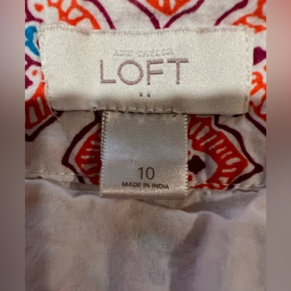 Loft Boho Pleated Tiered Hem Skirt Cotton Geometric Print Size 10 - Picture 6 of 6